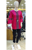 Tie Up Neck Pattern Cotton Pink Top (KR1896)